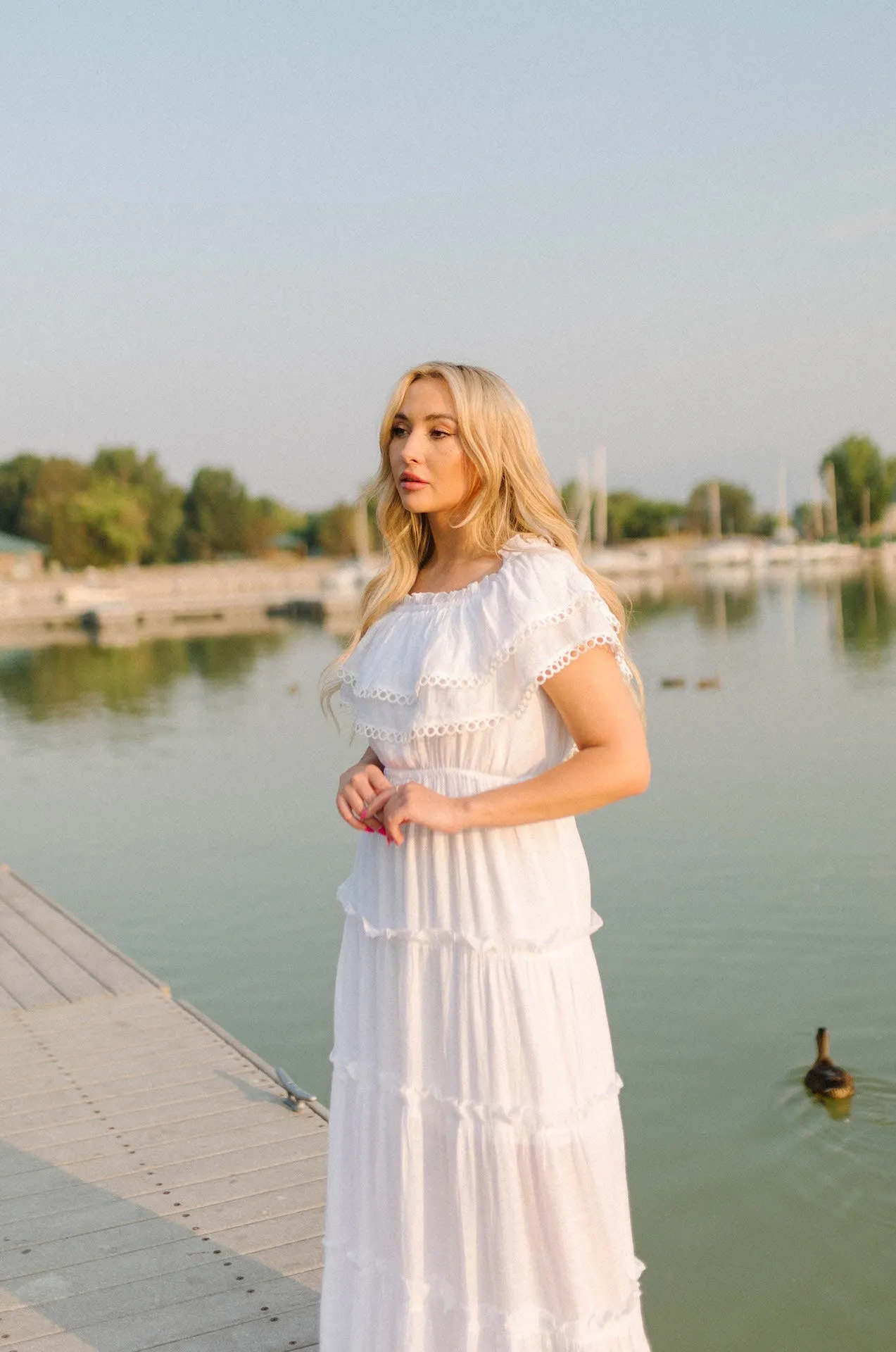 CeCe Off The Shoulder Ruffle Maxi Dress - White