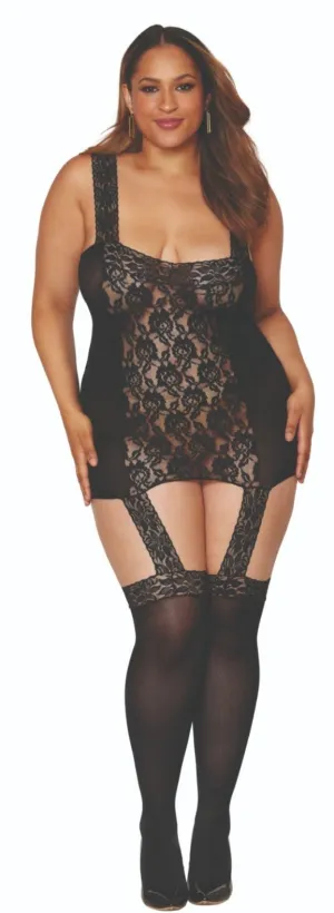 Delicate Plus Size Rose Lace Bodystocking Dress