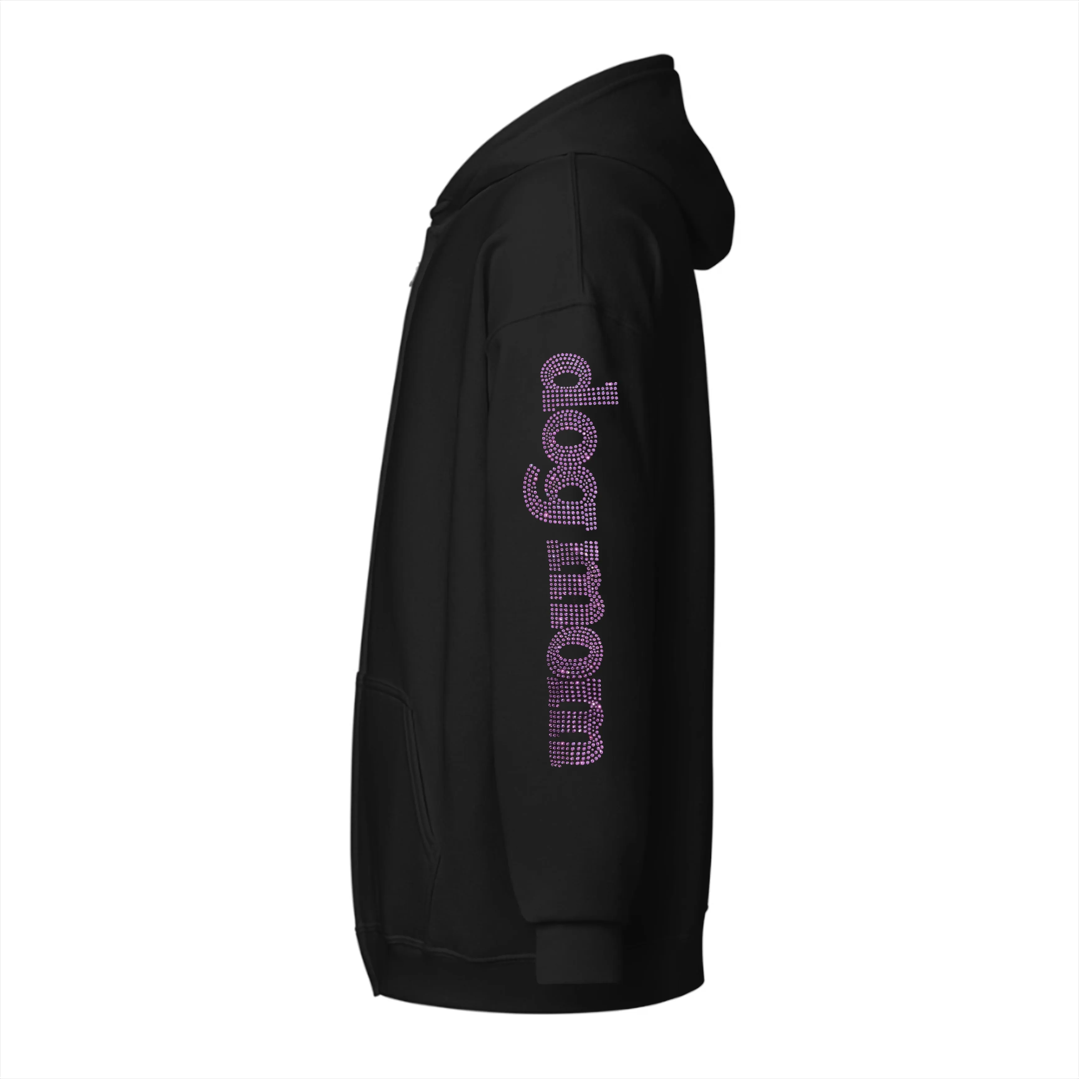 Dog Mom Crystal Zippered Hoodie | Crystal Design on Sleeve