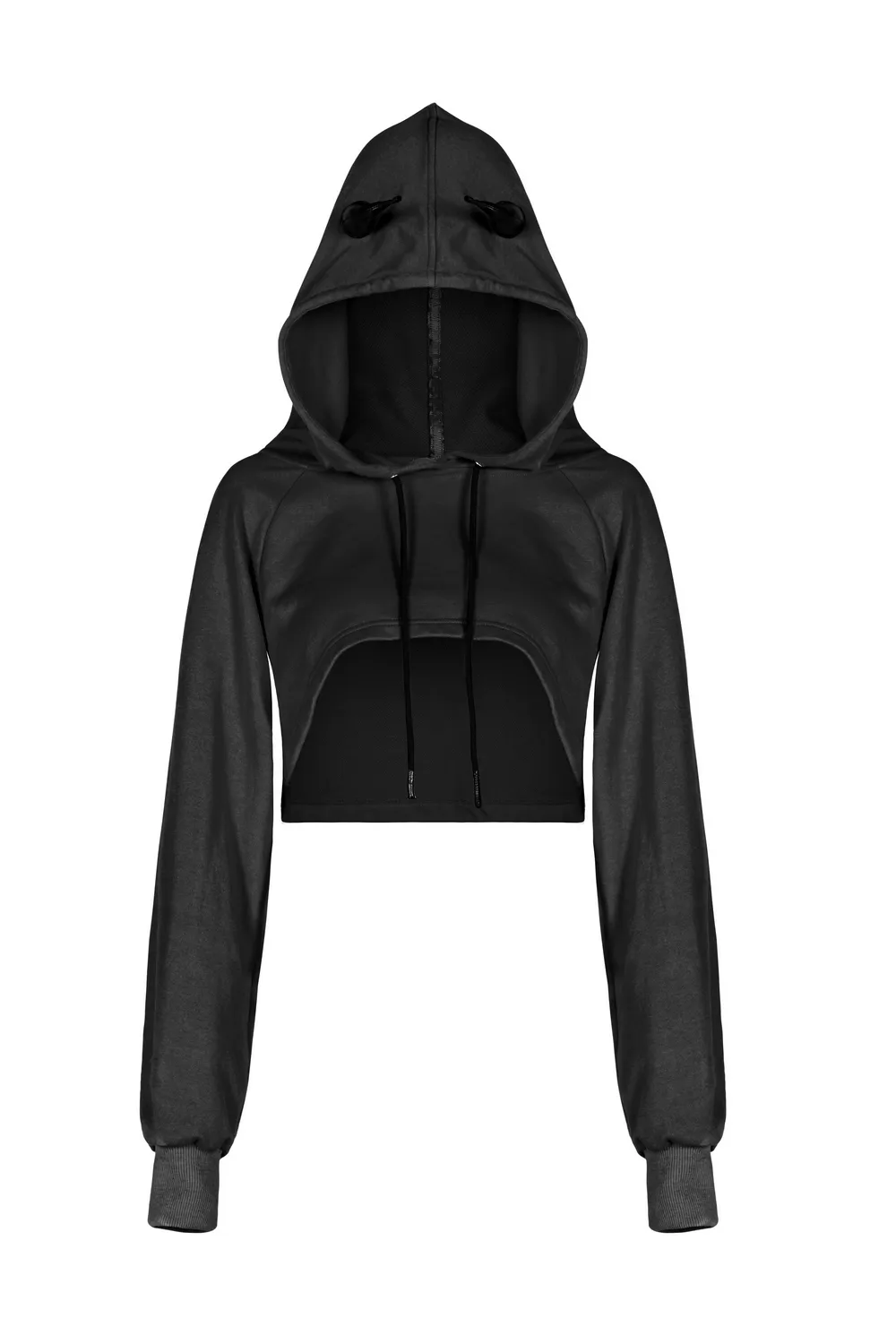 Edgy Black Crop Hoodie with Devil Horns and Tail
