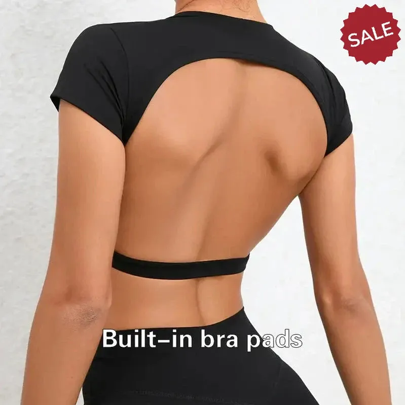 Hearuisavy Sports Shirts  Breathable Backless Workout Crop Tops