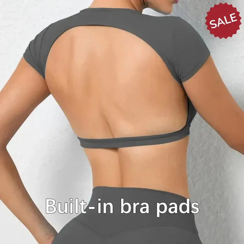 Hearuisavy Sports Shirts  Breathable Backless Workout Crop Tops