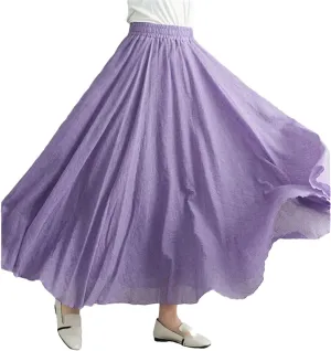 Hgvcfcv Women Linen Cotton Long Skirts Elastic Waist Pleated Maxi Skirts Beach Boho Vintage Summer Skirts