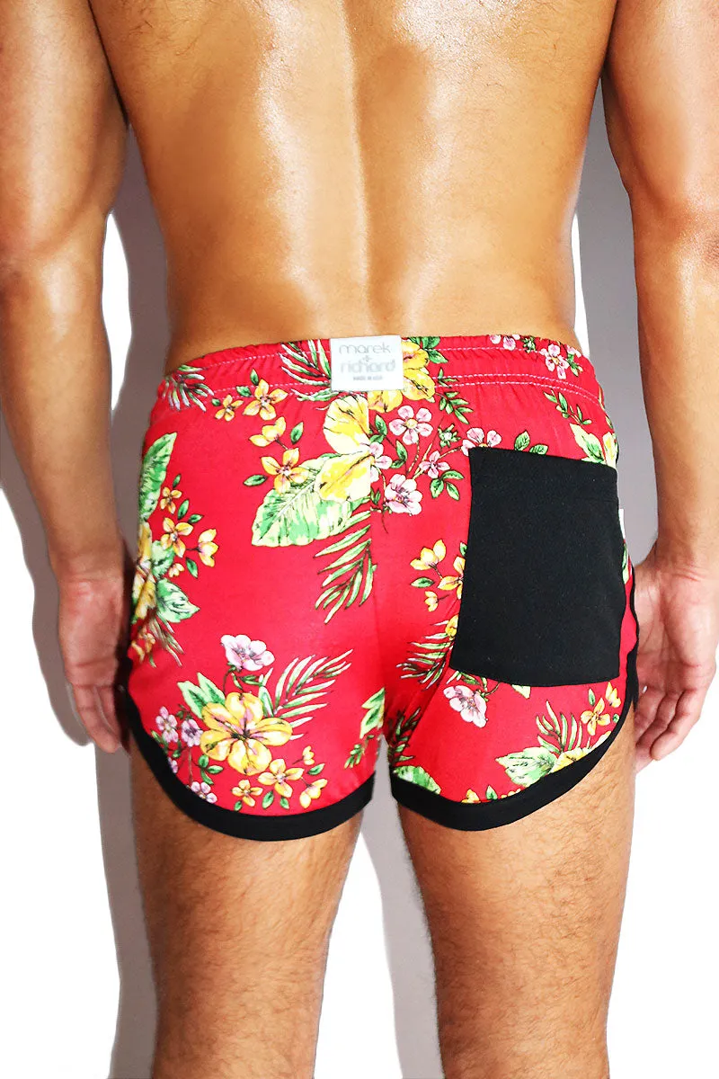 Kauai Floral Running Shorts- Red