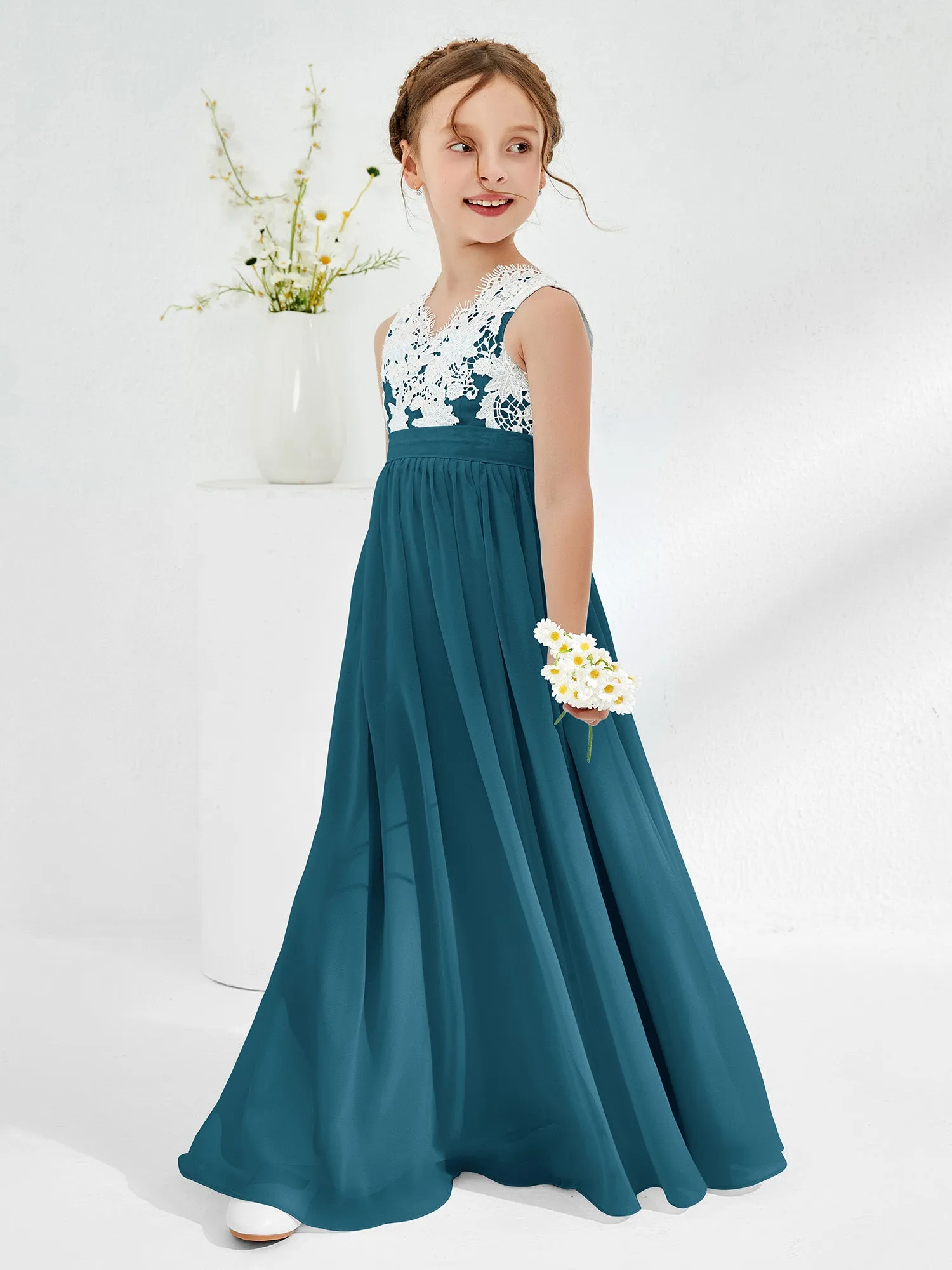 Lace Top Junior Bridesmaid Dresses Ink Blue
