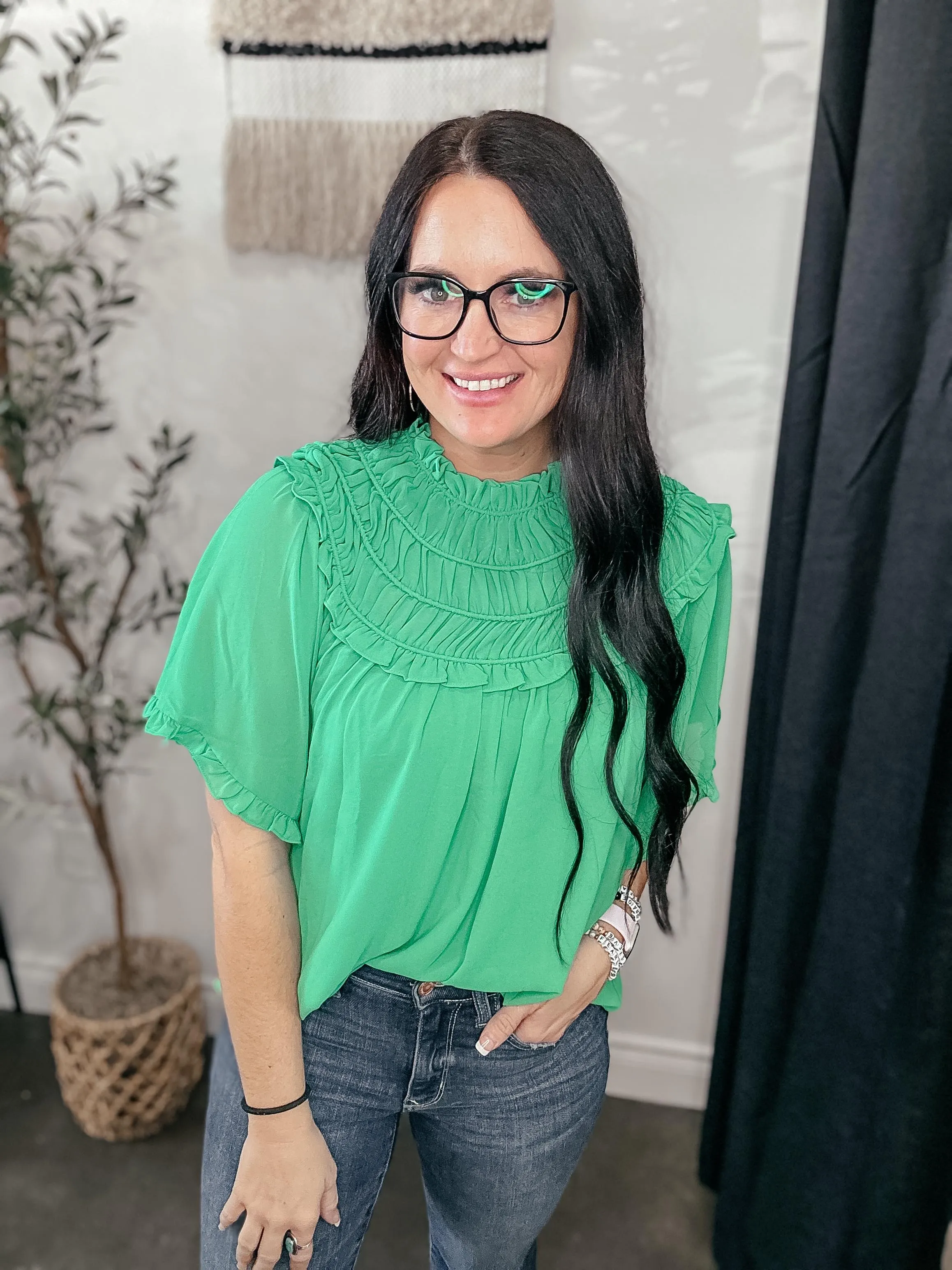 Lucky Charm Green Semi-Sheer Blouse