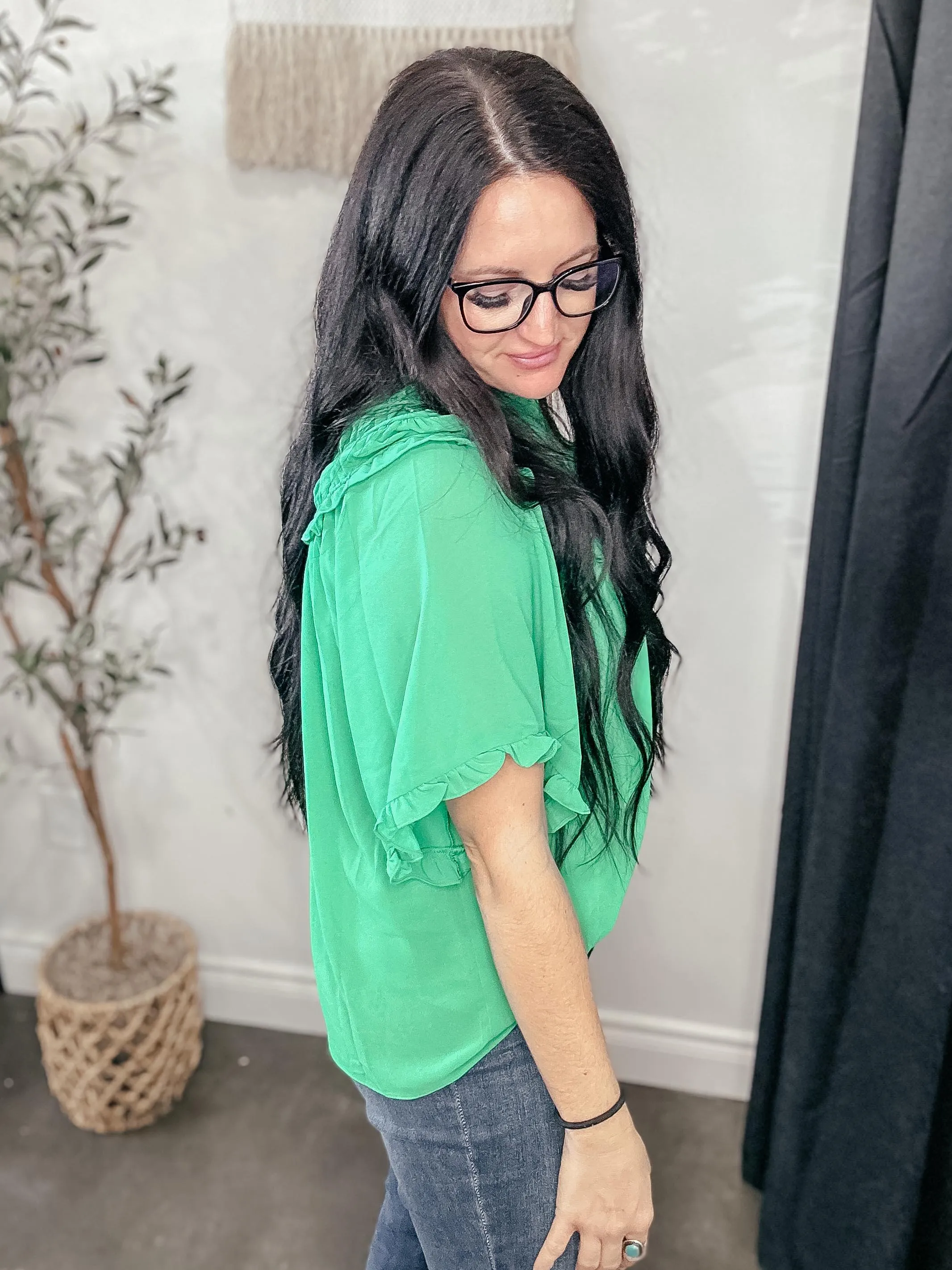 Lucky Charm Green Semi-Sheer Blouse