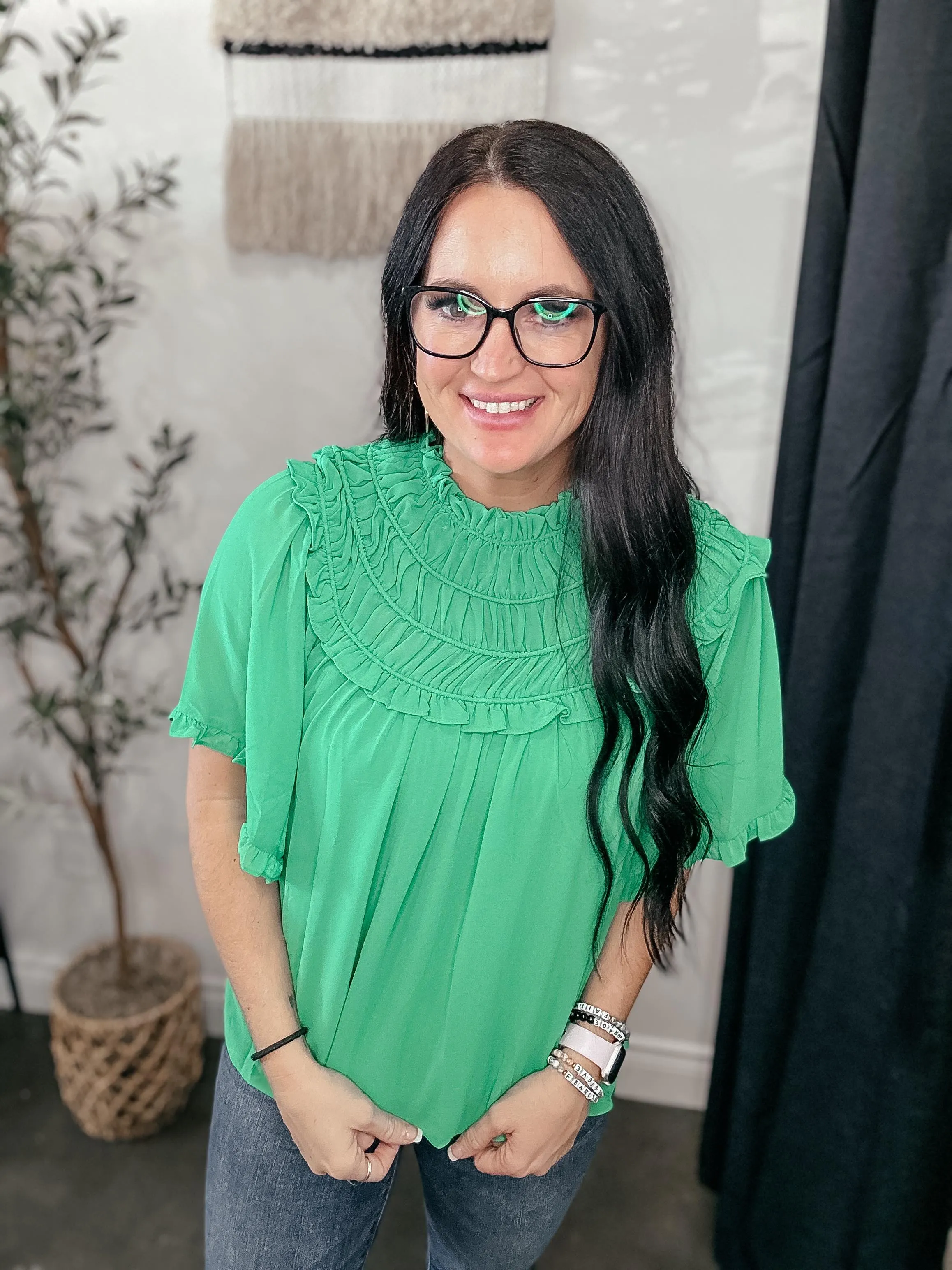 Lucky Charm Green Semi-Sheer Blouse