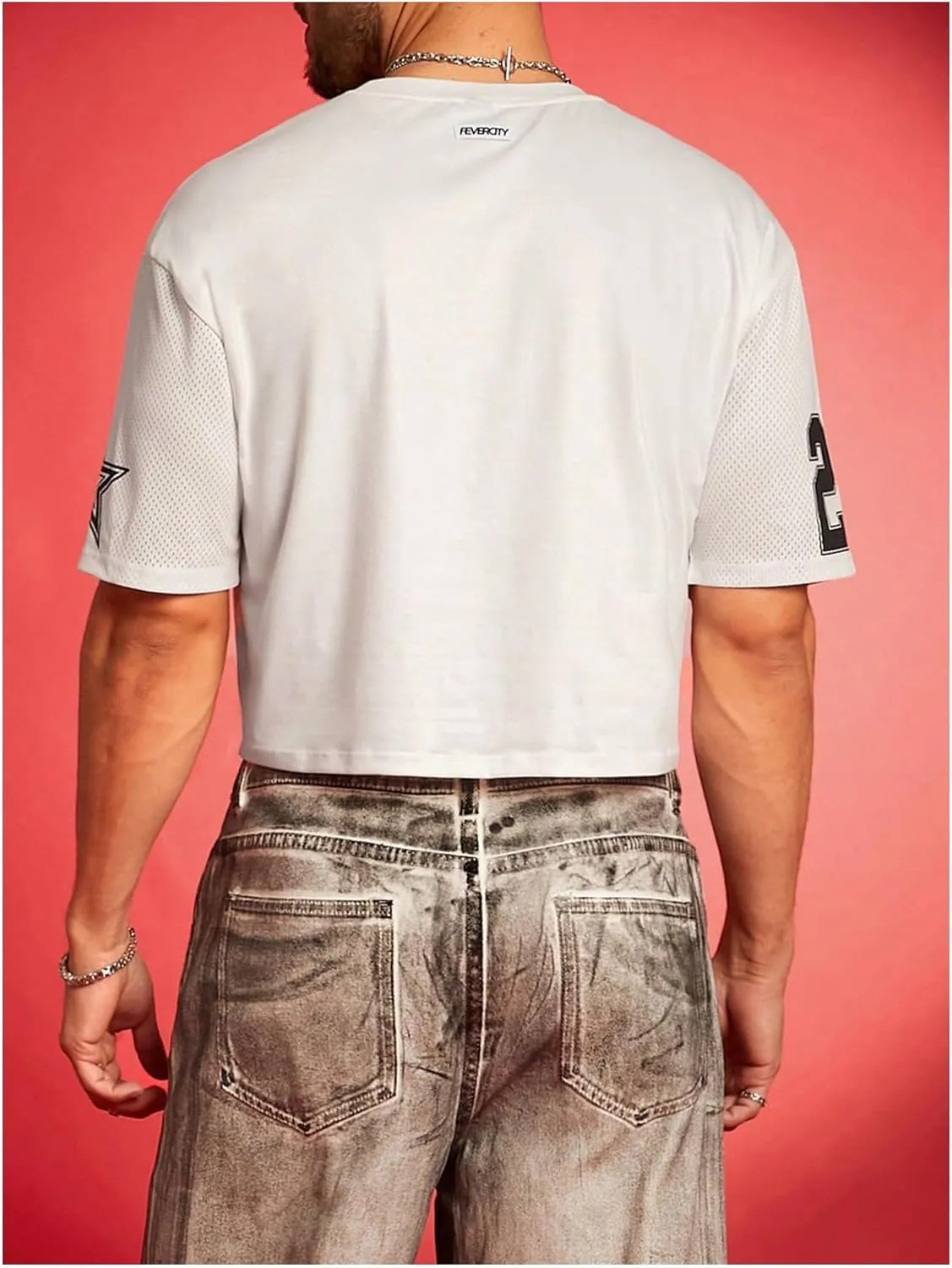 Men's Number Letter Graphic Oversized Jersey Shirt Crew Neck Short Sleeve Crop Tee Tops