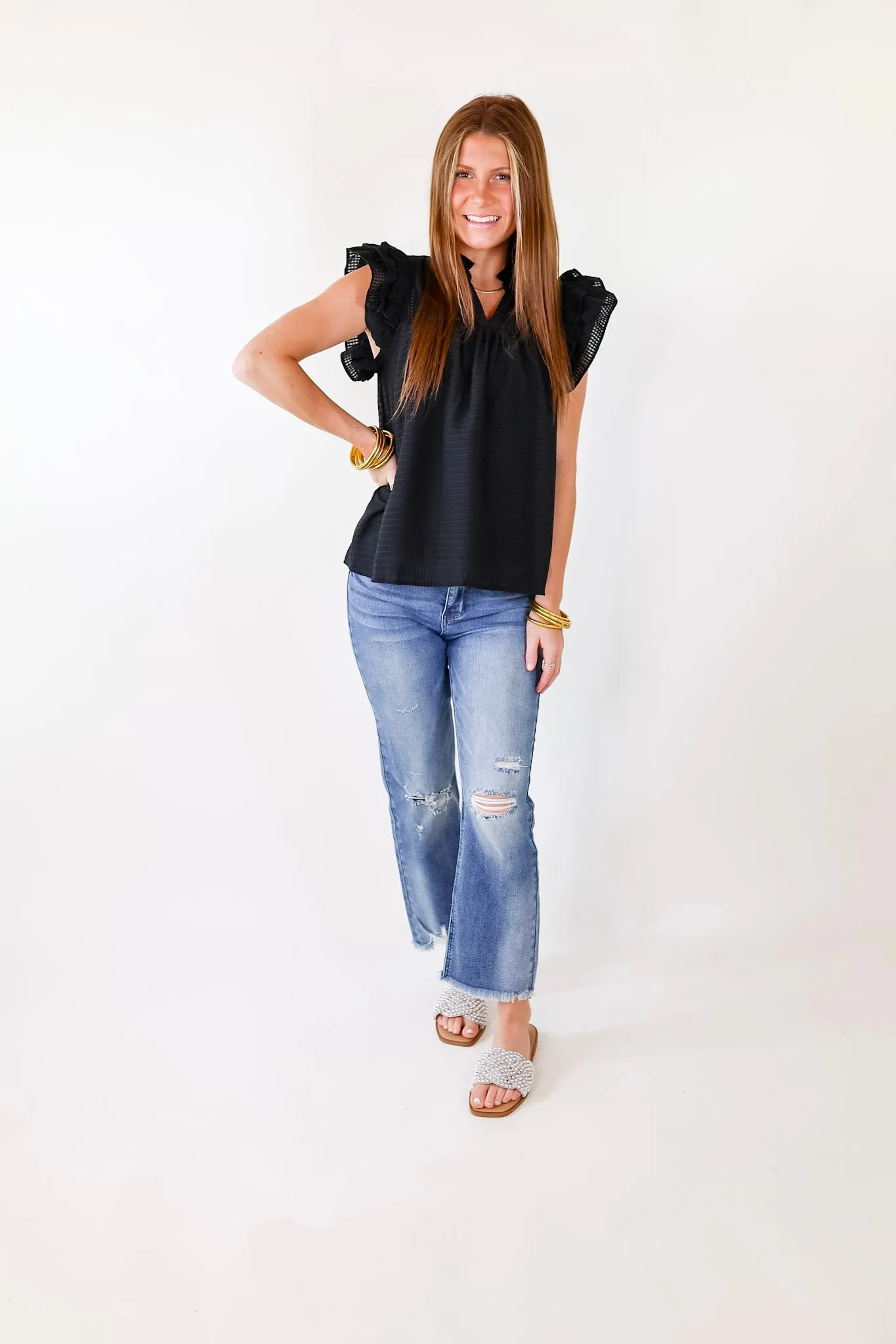 Perfectly Fabulous Ruffle Cap Sleeve Top in Black