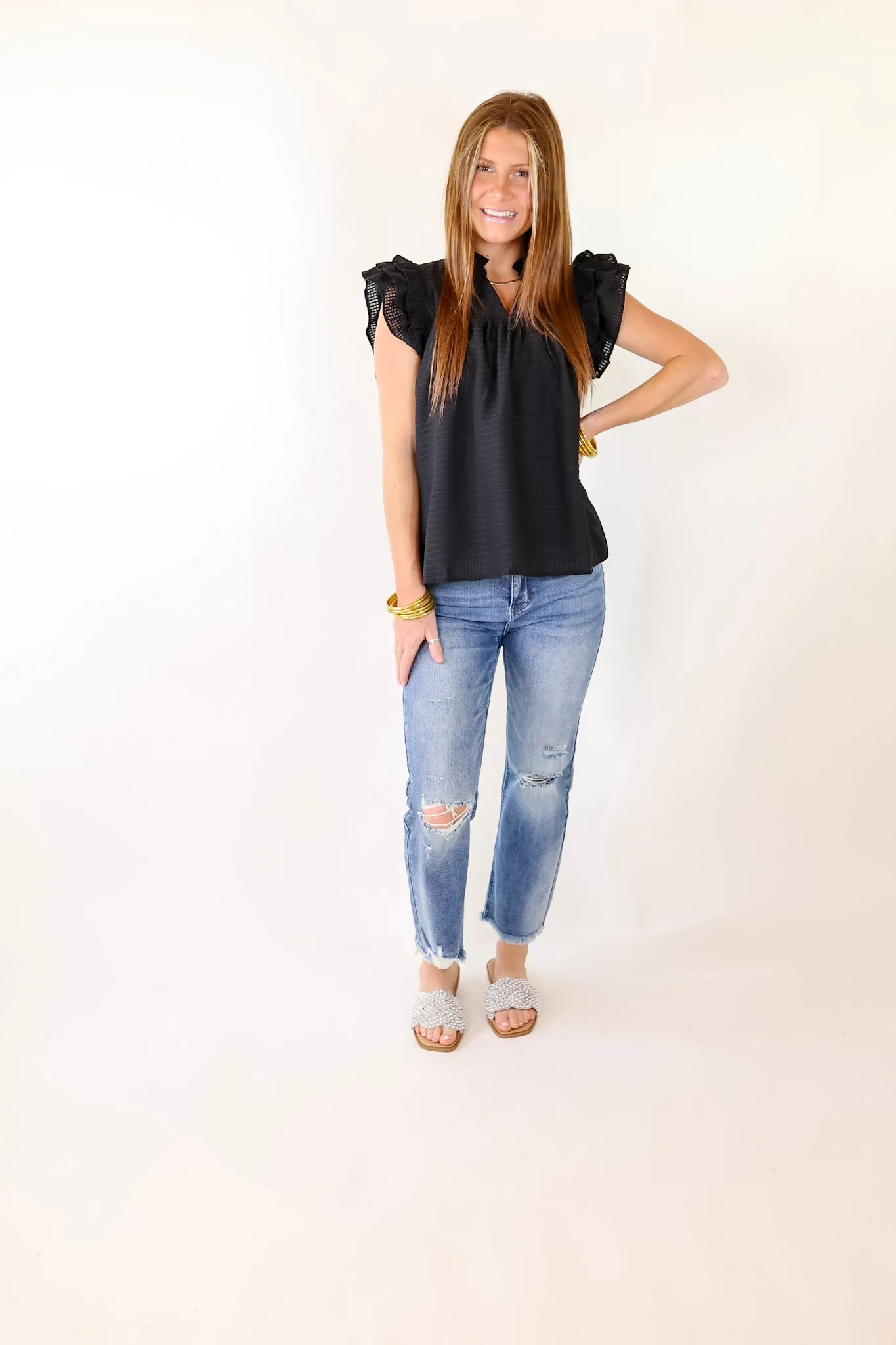 Perfectly Fabulous Ruffle Cap Sleeve Top in Black