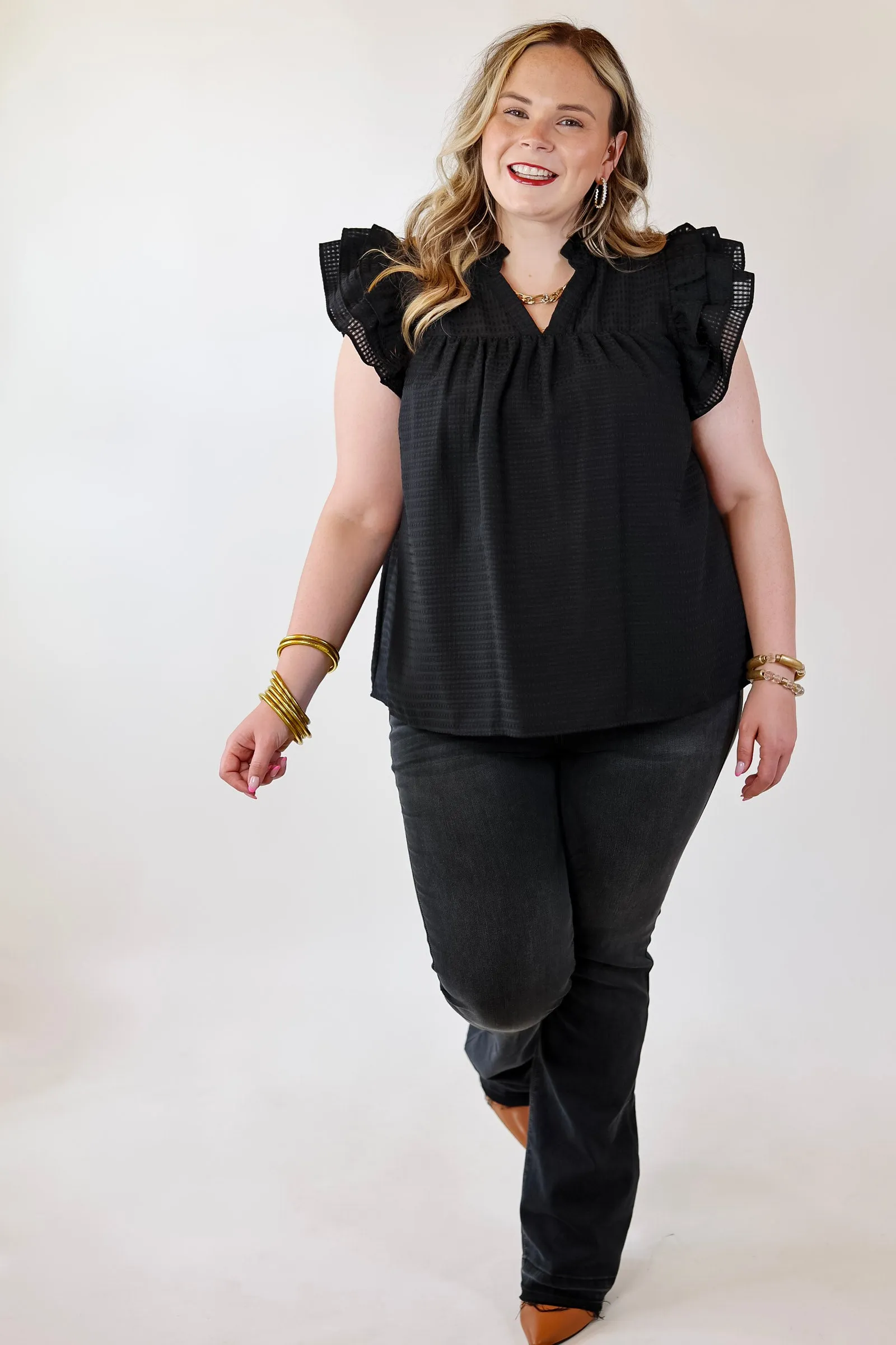 Perfectly Fabulous Ruffle Cap Sleeve Top in Black