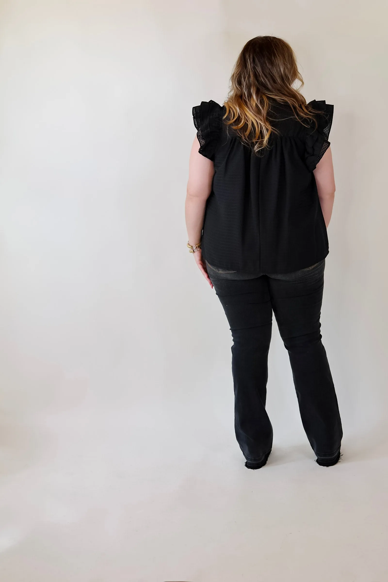 Perfectly Fabulous Ruffle Cap Sleeve Top in Black
