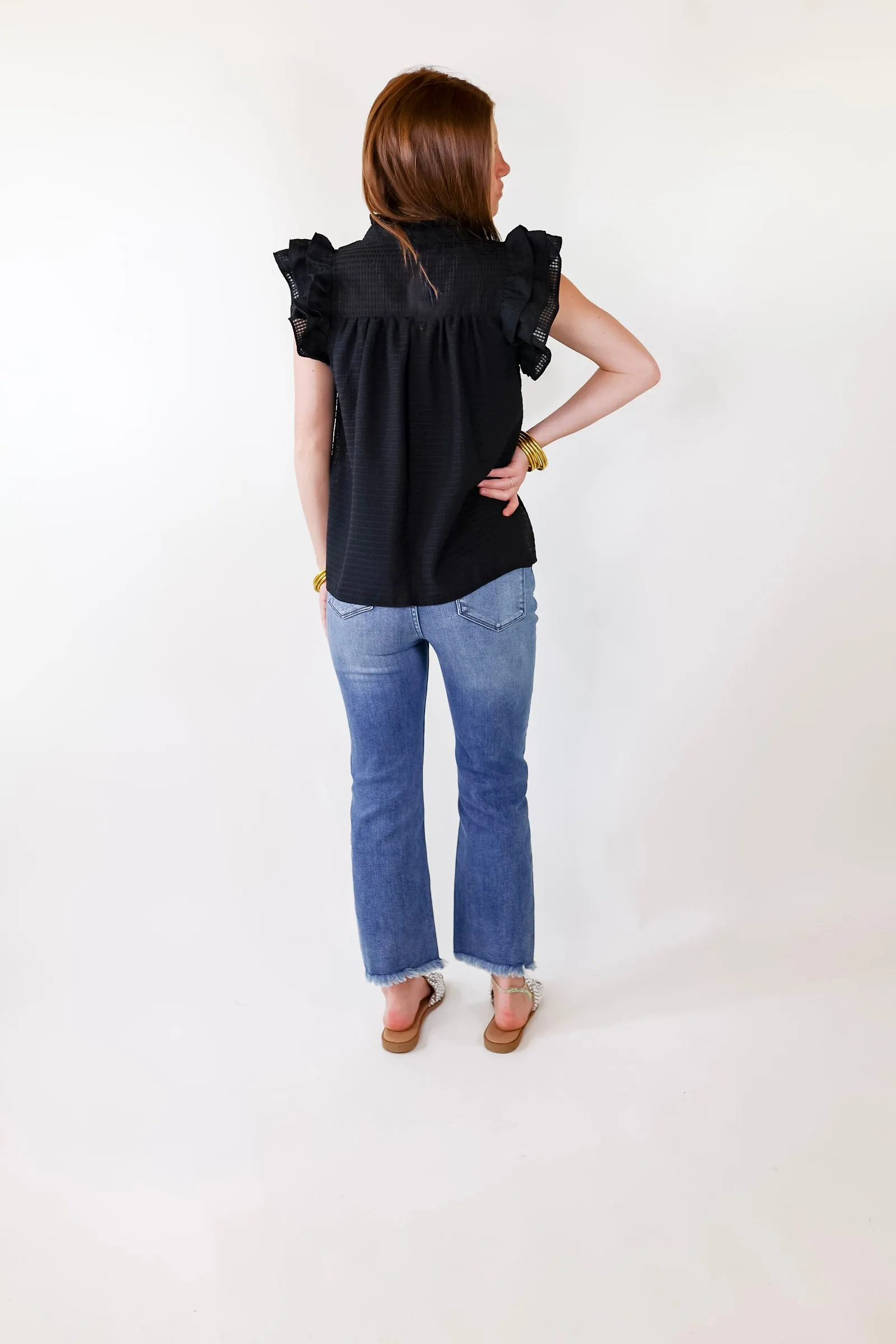 Perfectly Fabulous Ruffle Cap Sleeve Top in Black