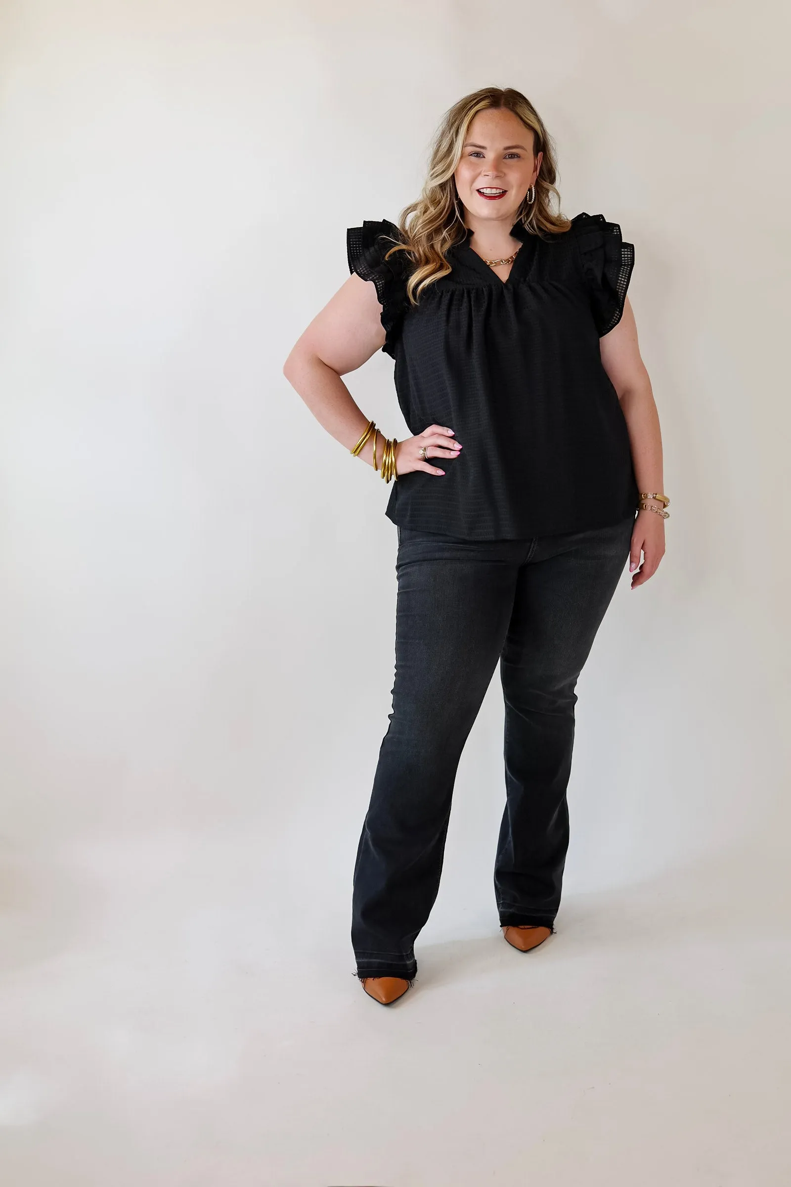 Perfectly Fabulous Ruffle Cap Sleeve Top in Black