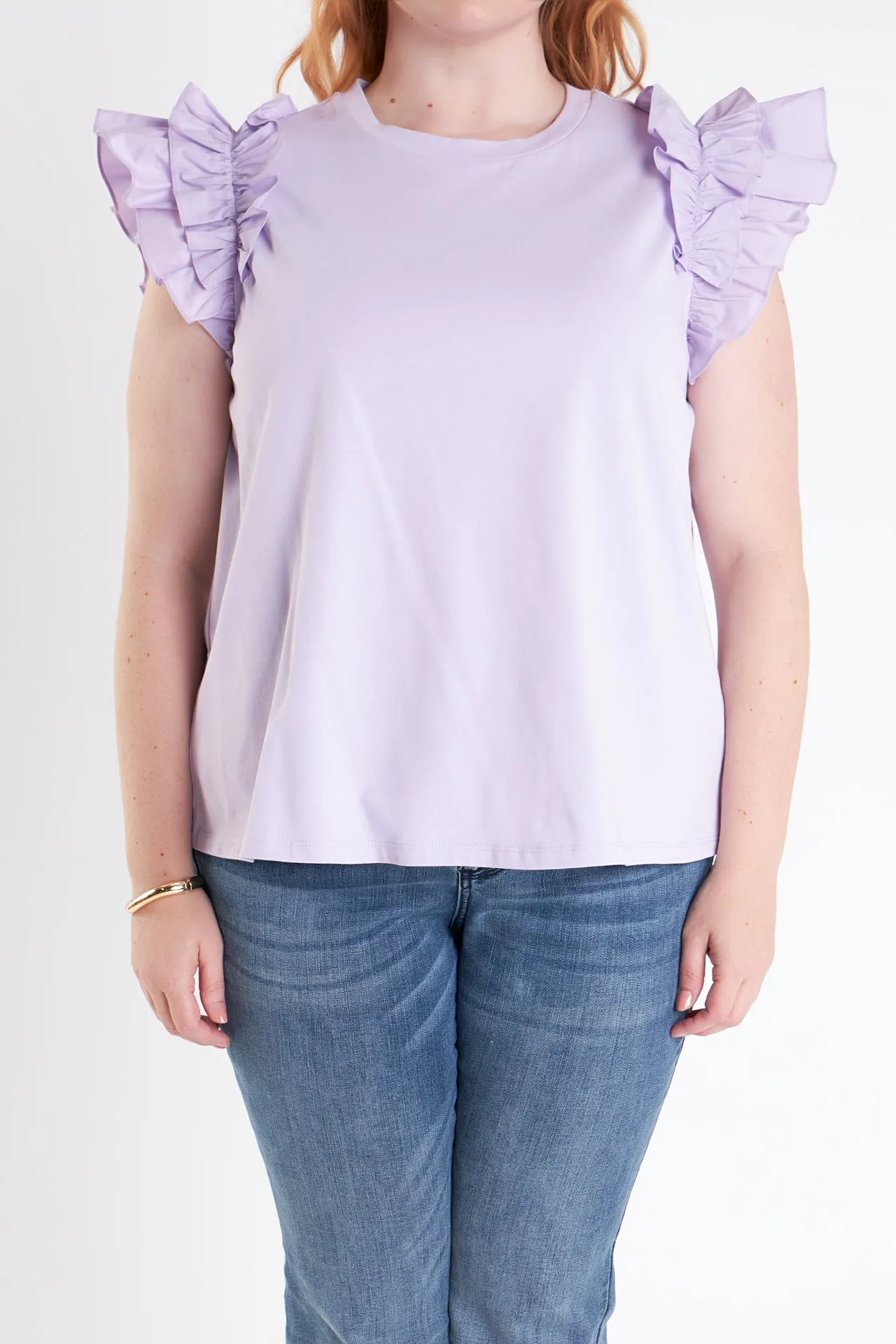 Plus Size Mixed Media Ruffle Detail T-Shirt