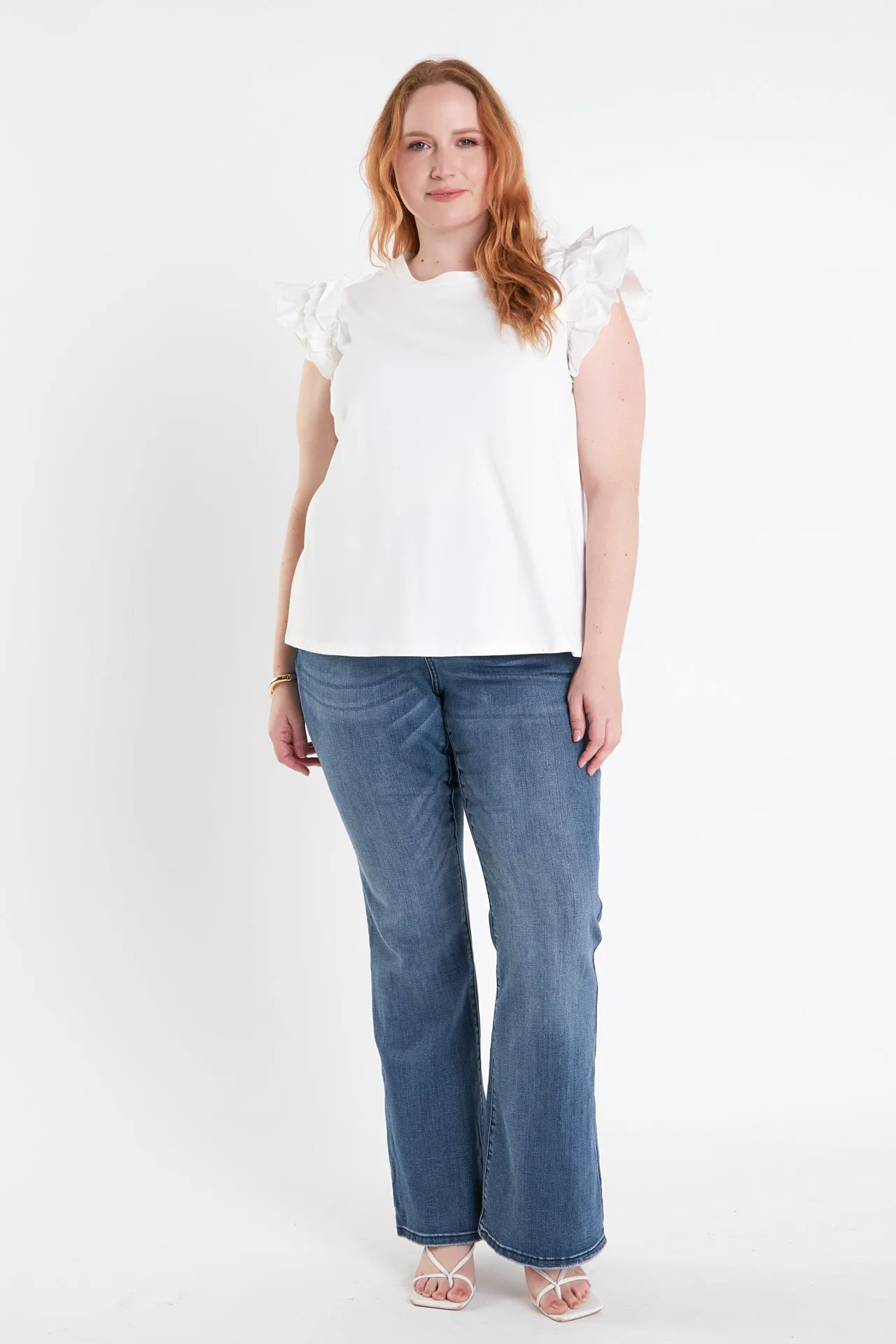 Plus Size Mixed Media Ruffle Detail T-Shirt