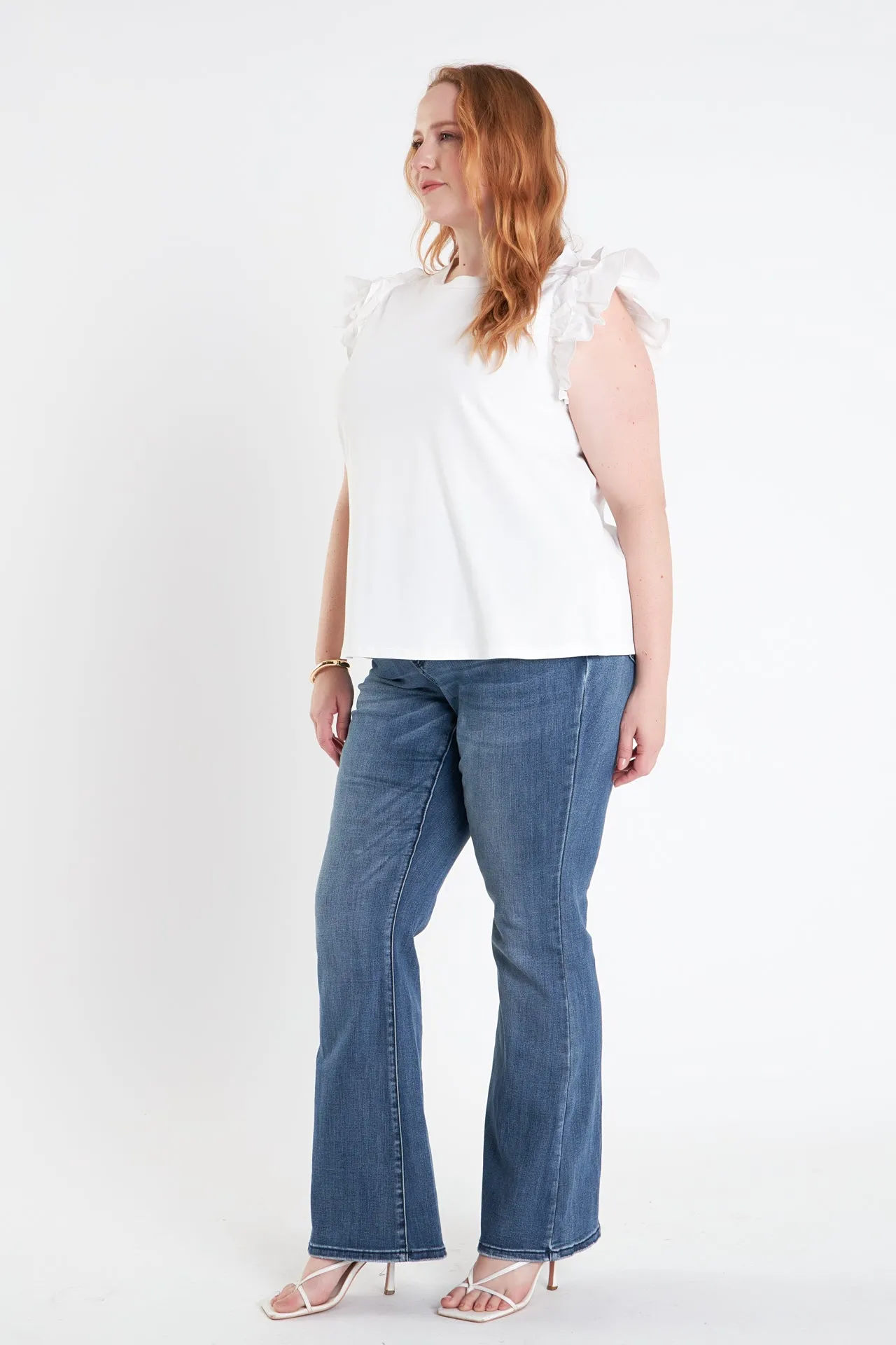 Plus Size Mixed Media Ruffle Detail T-Shirt