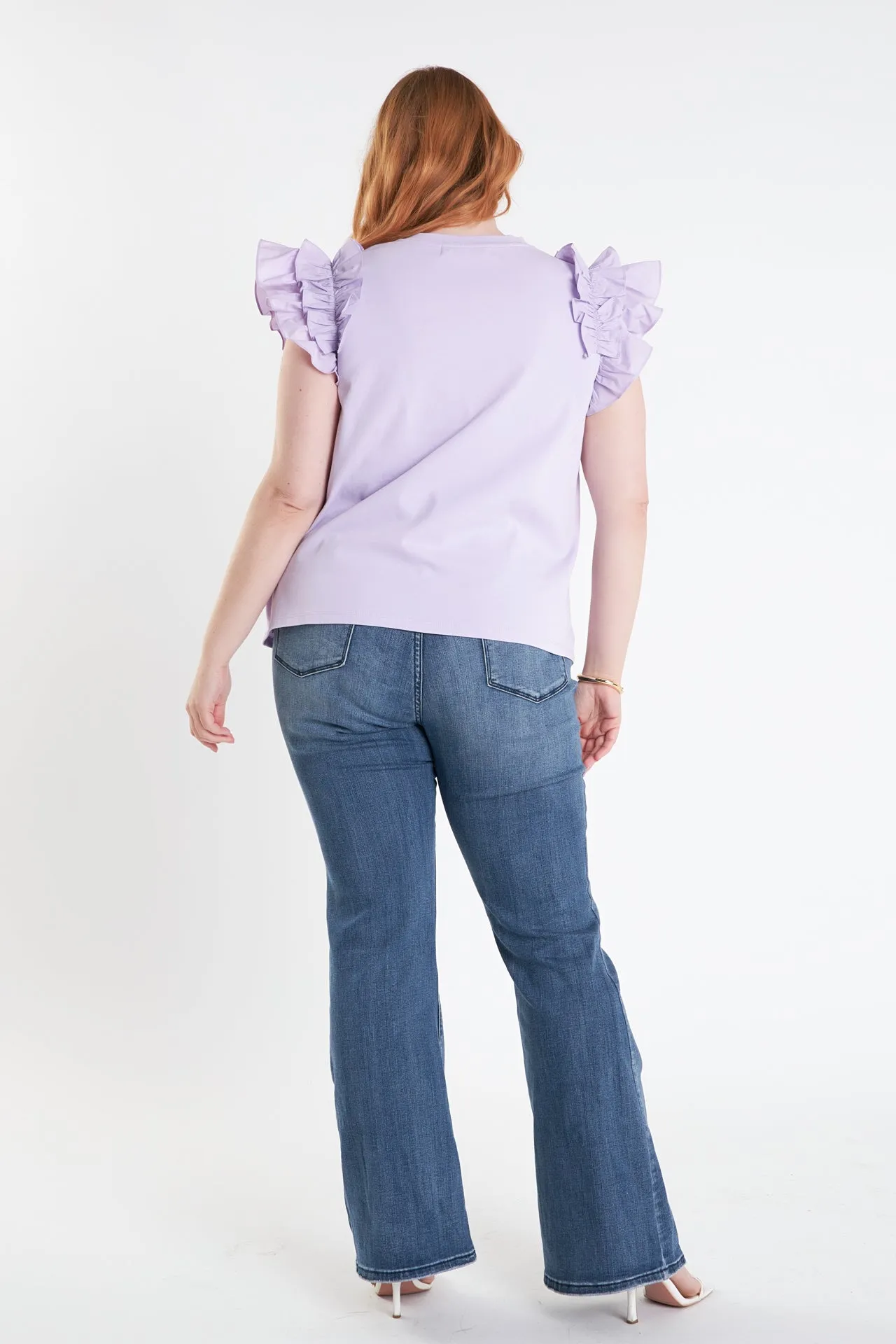 Plus Size Mixed Media Ruffle Detail T-Shirt