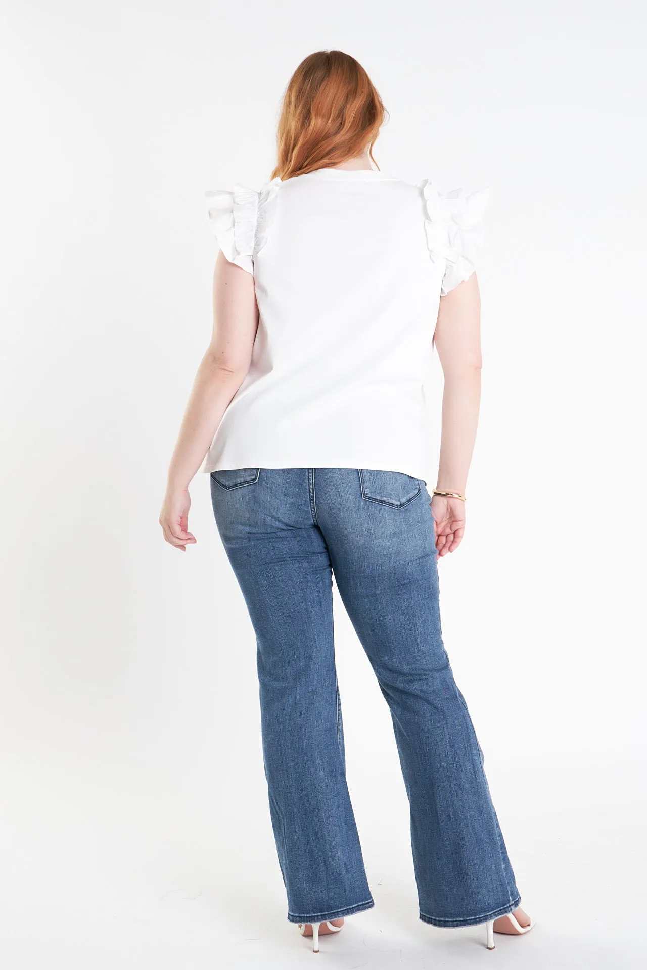 Plus Size Mixed Media Ruffle Detail T-Shirt