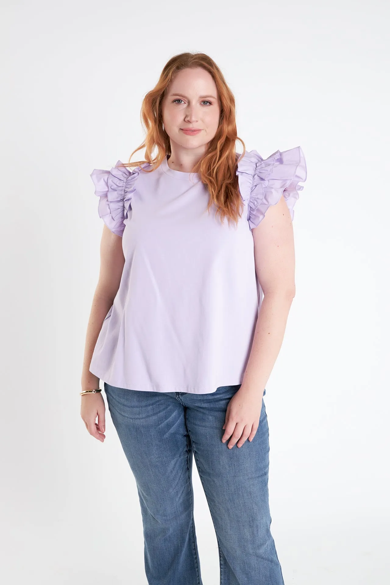 Plus Size Mixed Media Ruffle Detail T-Shirt