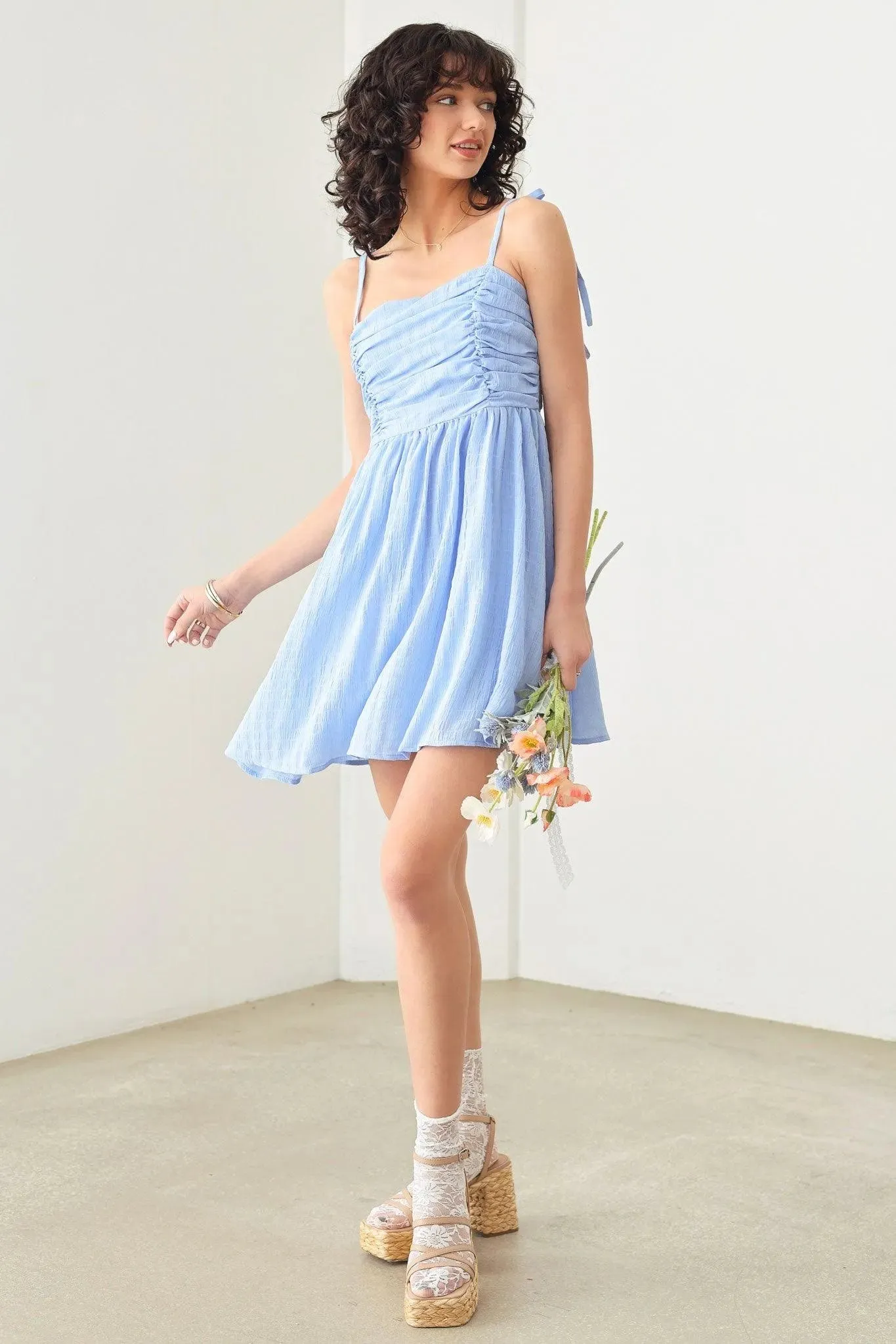 Ruching Bust Skater Silhouette Smocked Mini Dress