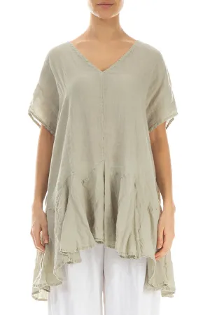 Ruffled Laurel Green Gauze Linen Blouse