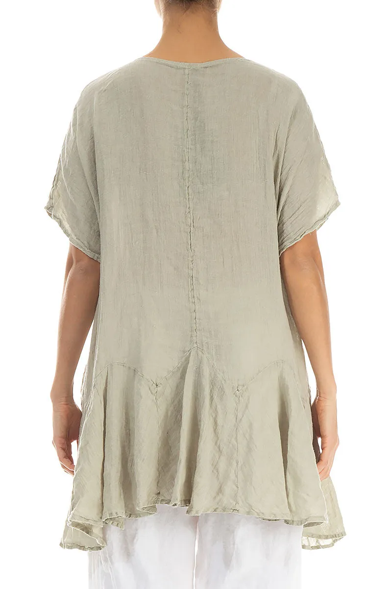 Ruffled Laurel Green Gauze Linen Blouse