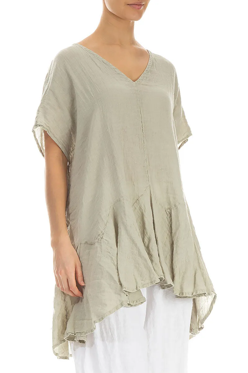 Ruffled Laurel Green Gauze Linen Blouse