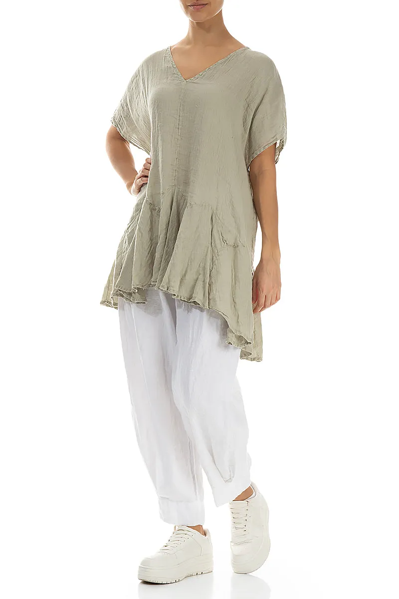 Ruffled Laurel Green Gauze Linen Blouse