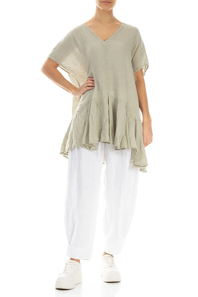 Ruffled Laurel Green Gauze Linen Blouse