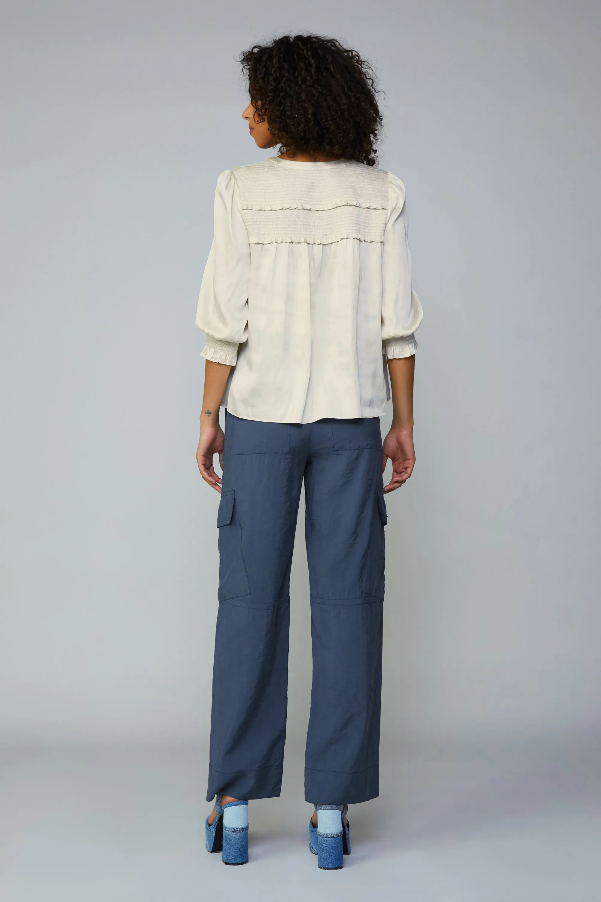 Smocked Split Neck Blouse