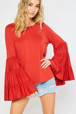 TIERED BELL SLEEVES JERSEY TOP-RUST