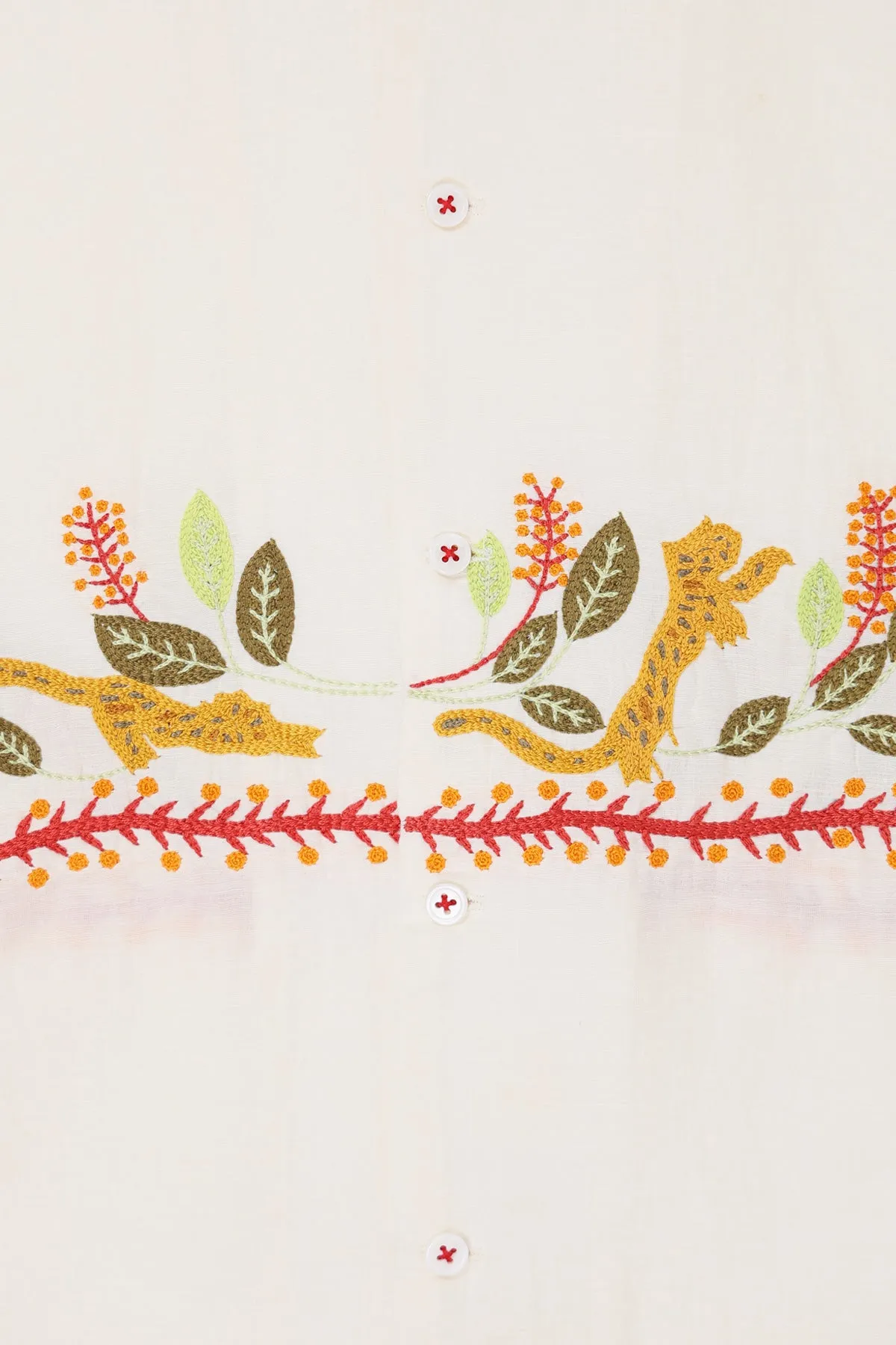 Tiger Safari Embroidered Shirt - Off White