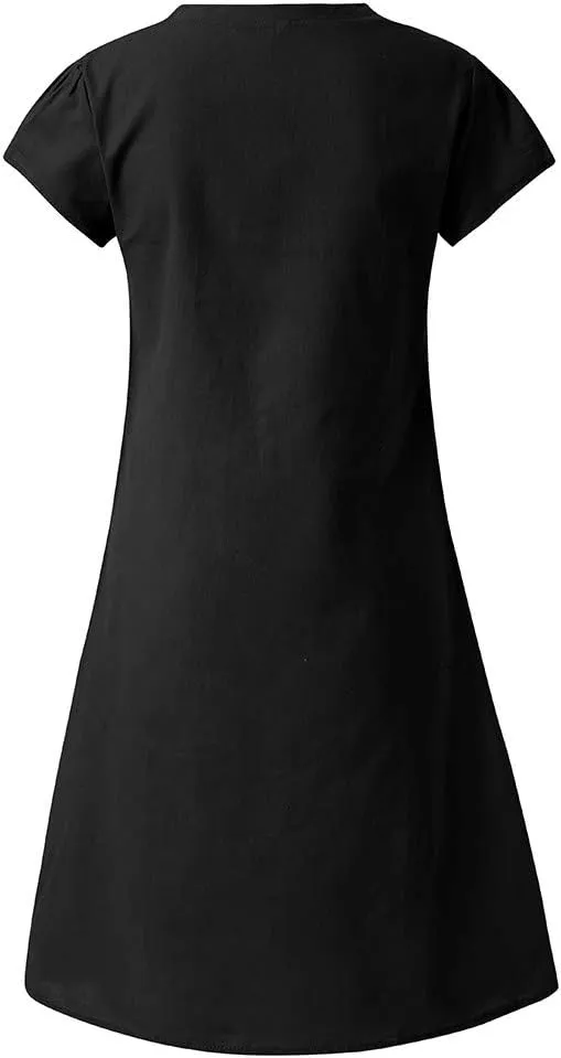 Women's Cotton Linen Midi Dresses V Neck Short Sleeve Plus Size Summer Dress Casual Beach Sundress Vacation Clothes 2025