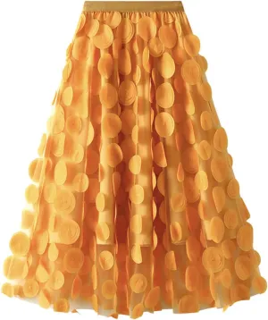 Women's Fashion Tulle Midi Skirt Elastic Waist Mesh Tutu Skirt Solid Color A-line Skirt Soft Comfy Party Clubwear