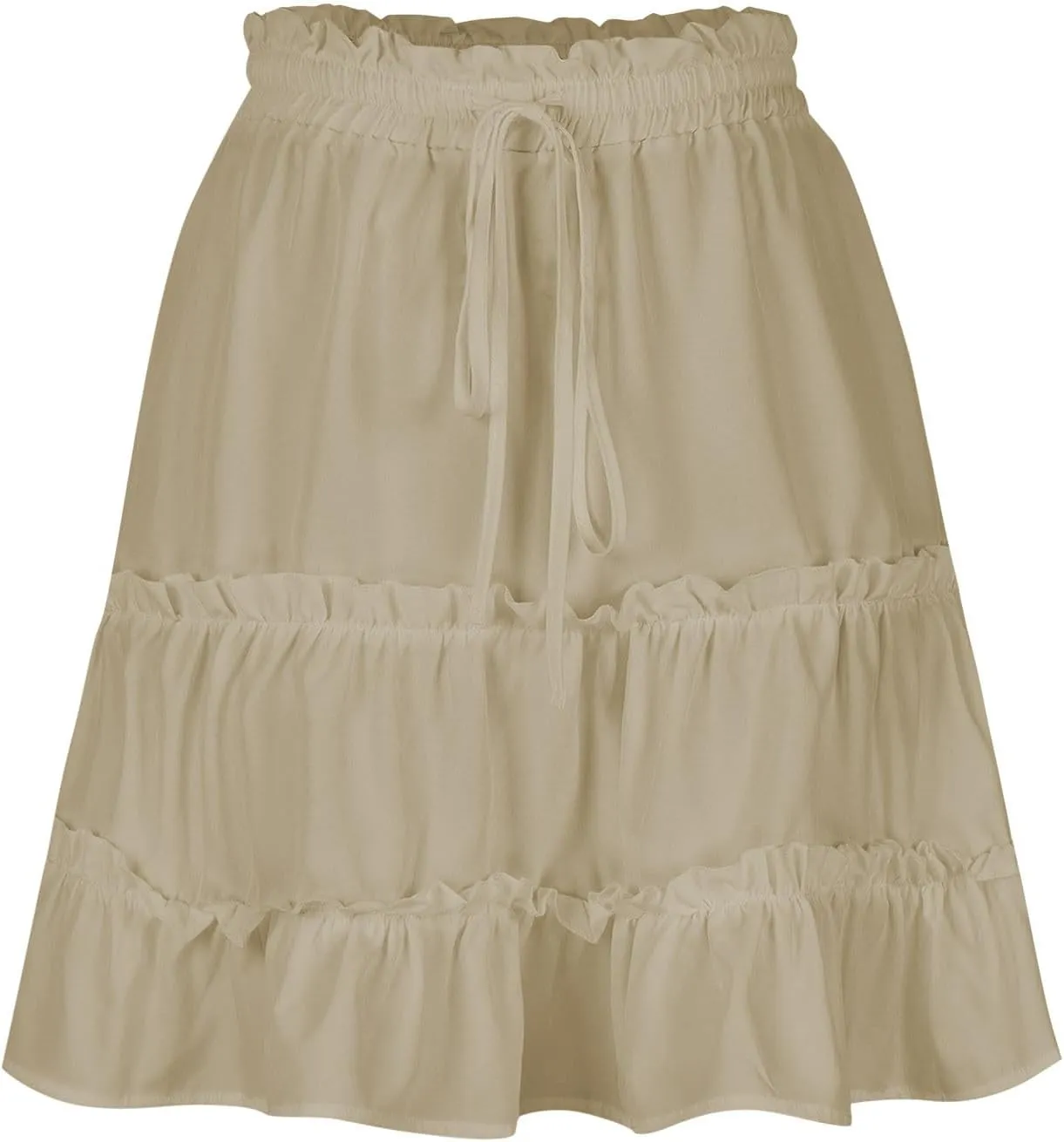 Women's Summer Boho Mini Skirt 2025 Elastic High Waist Drawstring Tiered Skirts Solid Color Pleated Beach Skirt