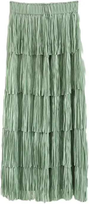 Women's Tassel High Waist Midi Skirts Solid Color Elegant Tiered Skirt Trendy A-Line Skirts Party Ankle Length Skirt